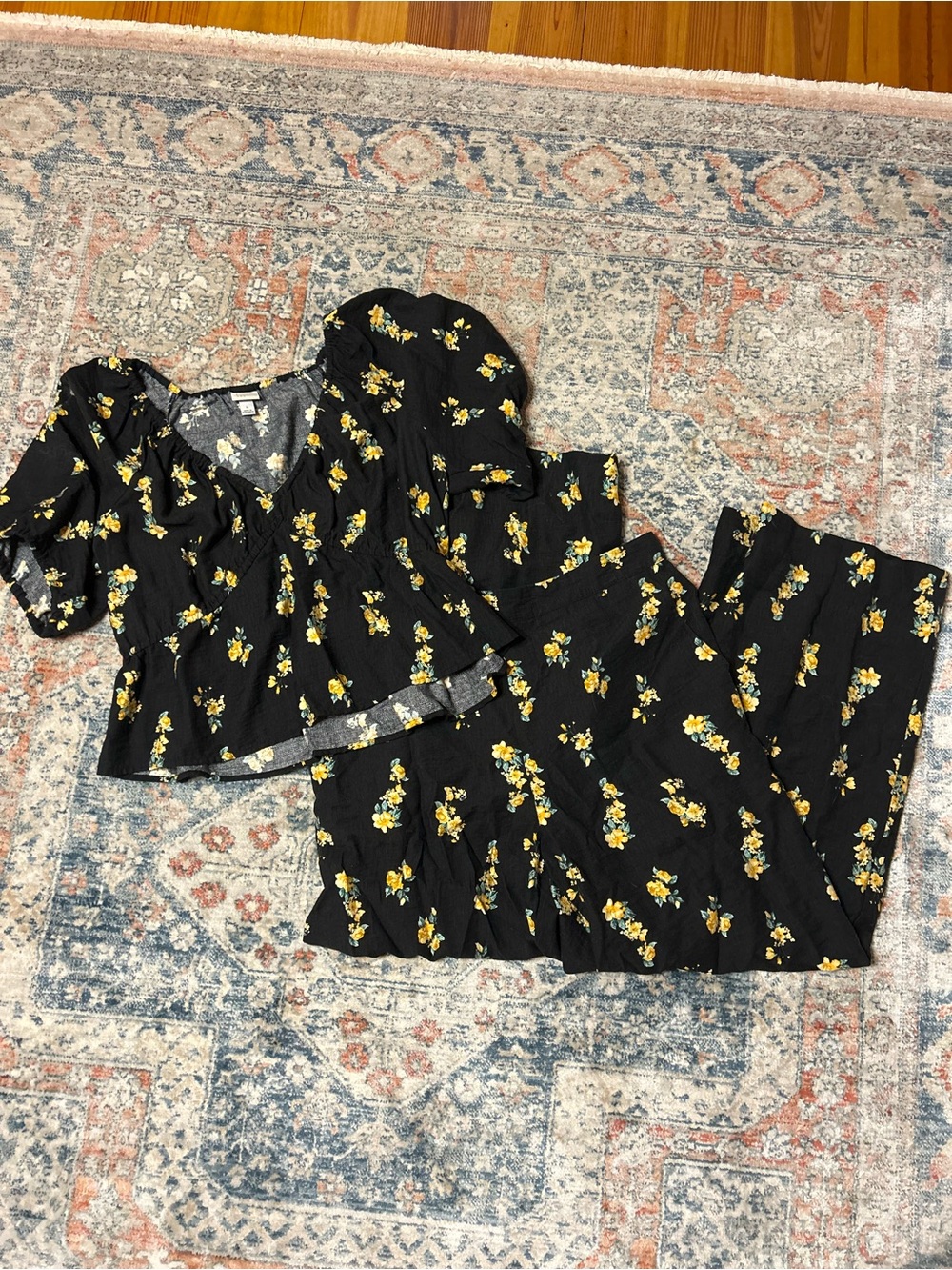 a new day Black Set with Yellow Floral Print